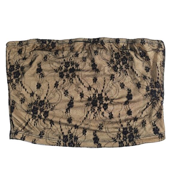 M Shein Icon Black Lace Bandeau Tube Top Womens Size S NWT Floral Tan Layering - Picture 1 of 7